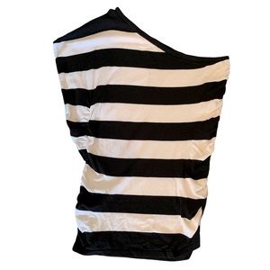 Michael Kors Black/White Striped One Shoulder Top Size Small